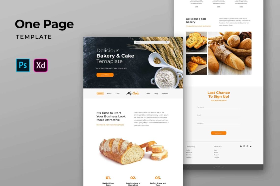 one page template website - Bakery Cake Website