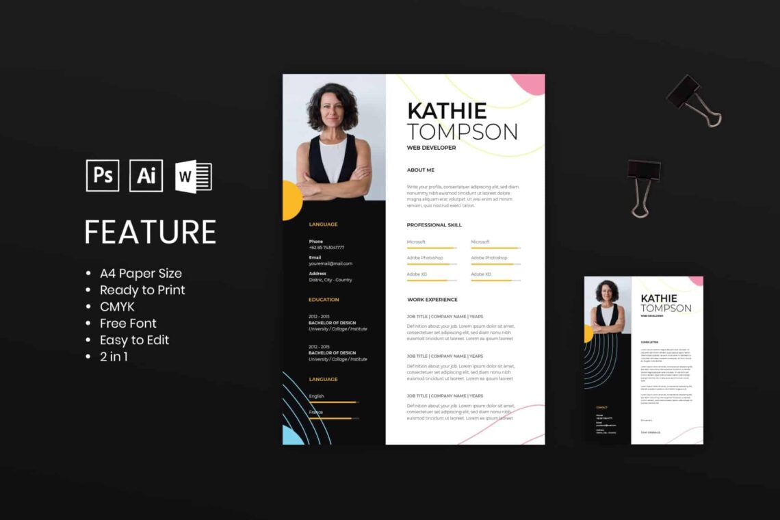 Black White Theme CV Resume professional resume template - Black White Theme CV Resume