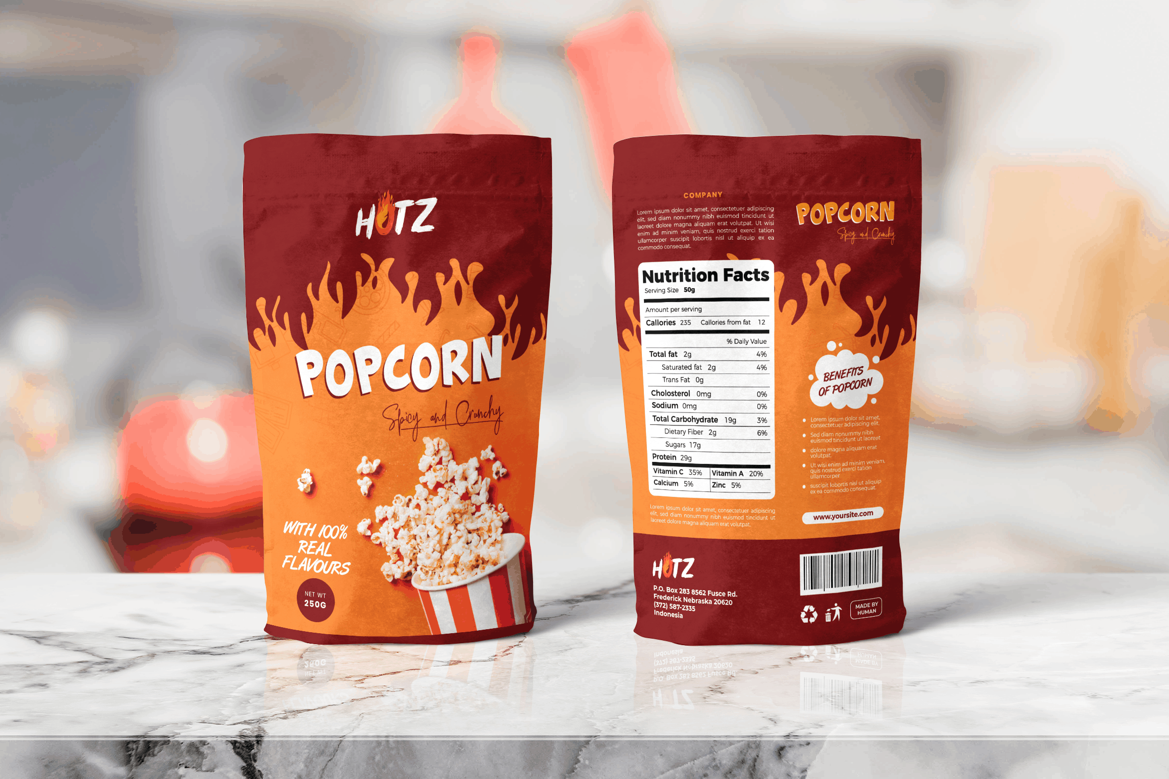 Popcorn Spicy Snack Packaging Template