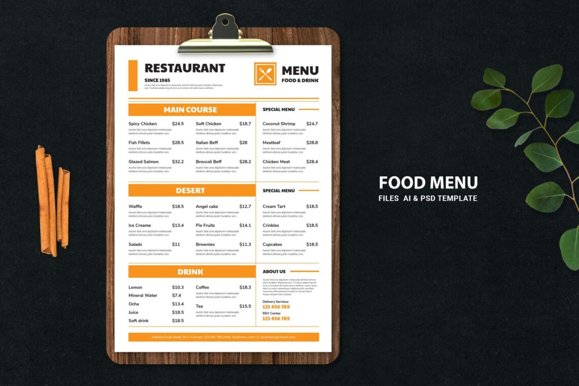 Simple Design Food Menu printable food menu template - Simple Design Food Menu