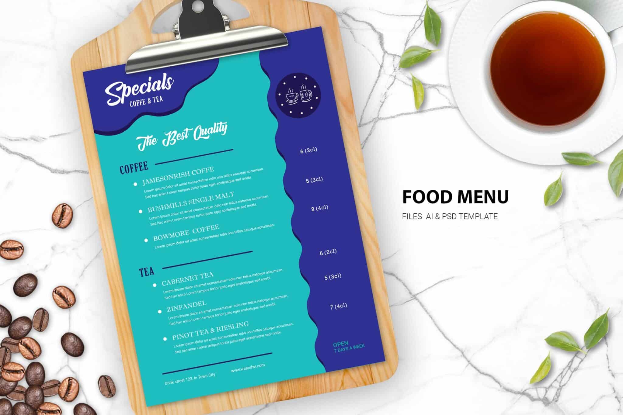 Tea Coffee Shop Food Menu bar food menu template - Tea Coffee Shop Food Menu