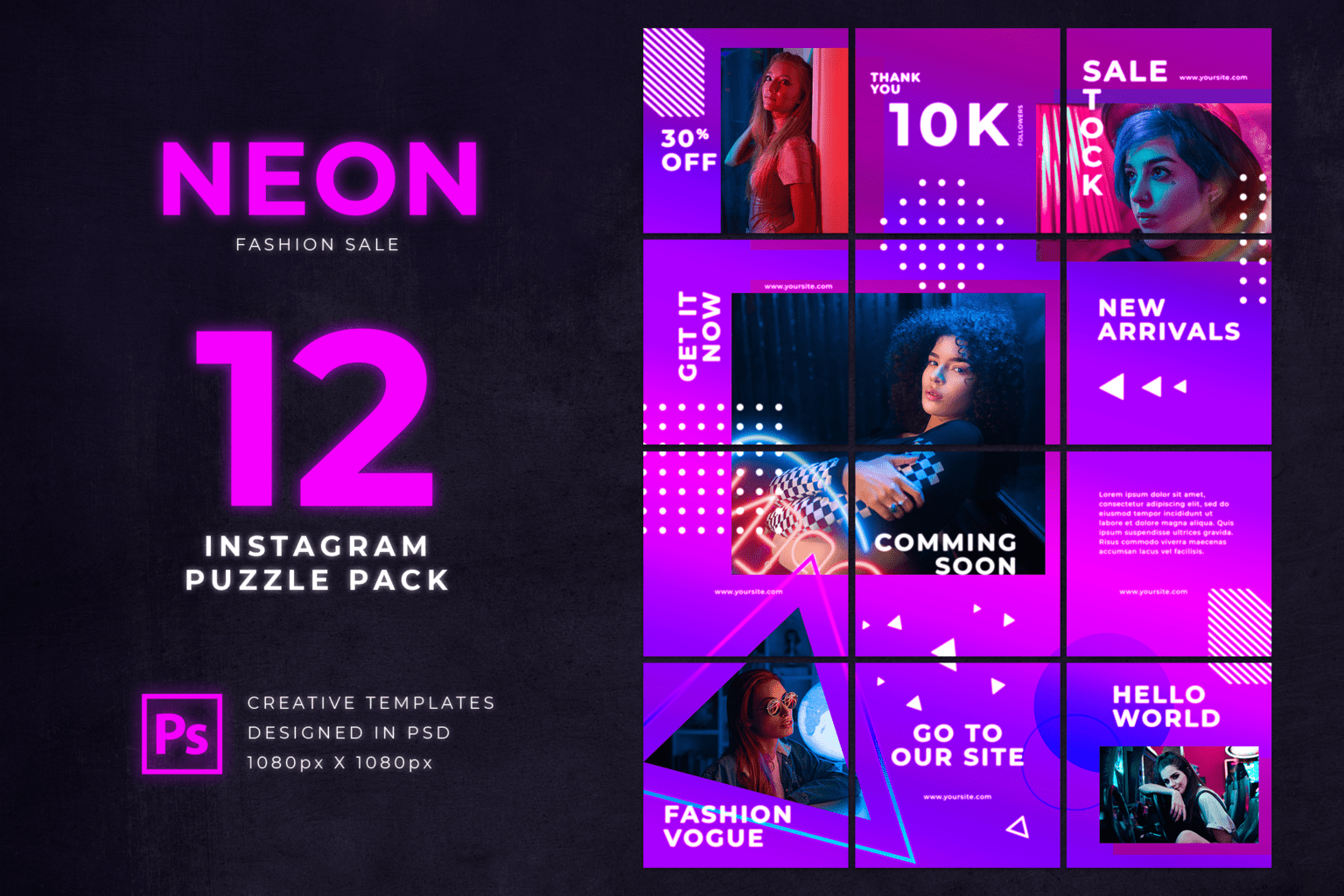 Instagram Puzzle – Modern Neon Style Instagram Puzzle – Modern Neon Style