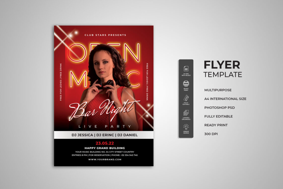 Open Music Bar Night Flyer