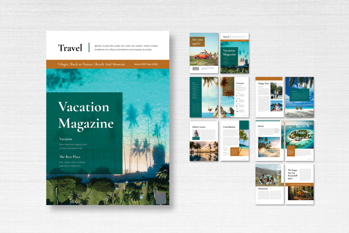 Green Vacation Travel Magazine Template