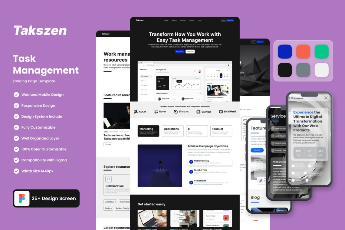 Task Management Design Web Landing Page UI KIT