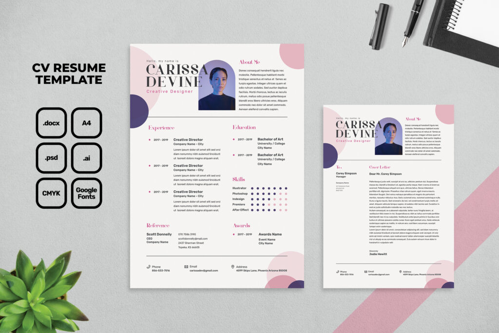 Beauty Pink Theme Resume Template