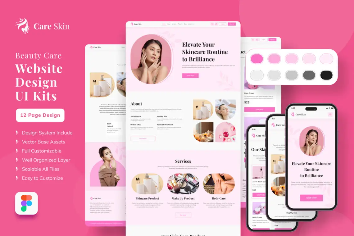 Beauty Care Web Landing Page UI KIT