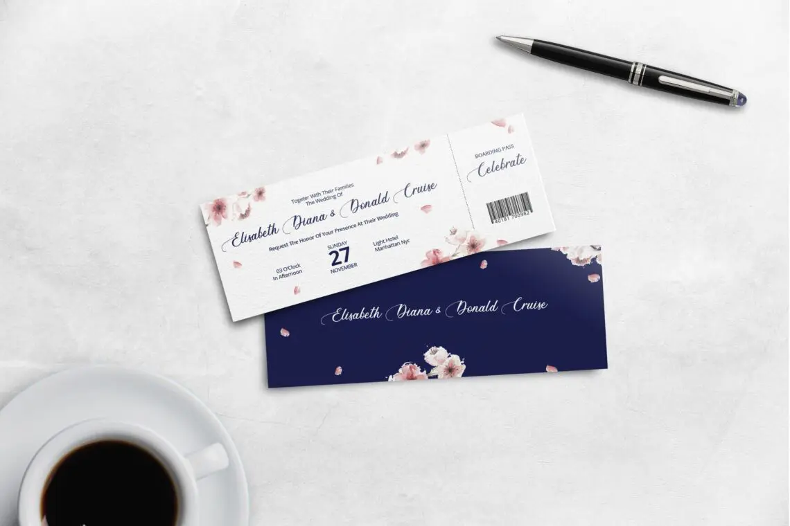 Boarding Pass Wedding Invitation Navy Blue Theme 1jpg