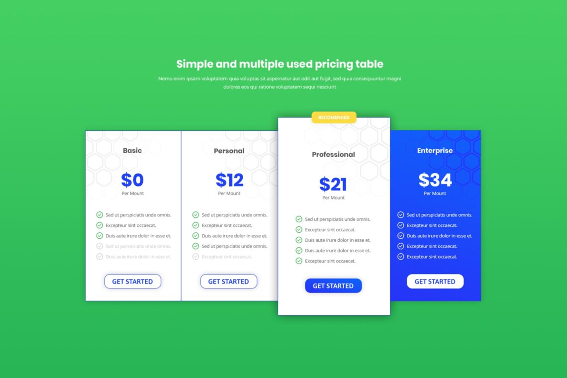 Pricing Table List Package