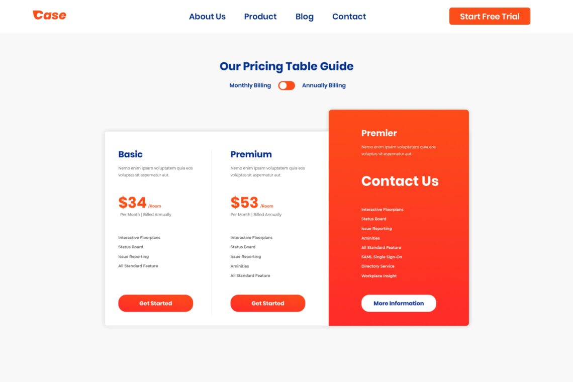 Pricing Table Premium Product