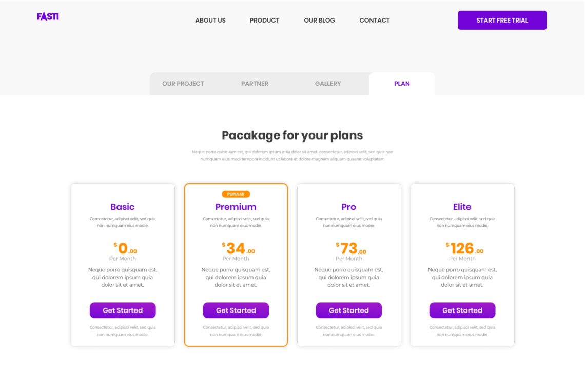 Pricing Table Project Planner