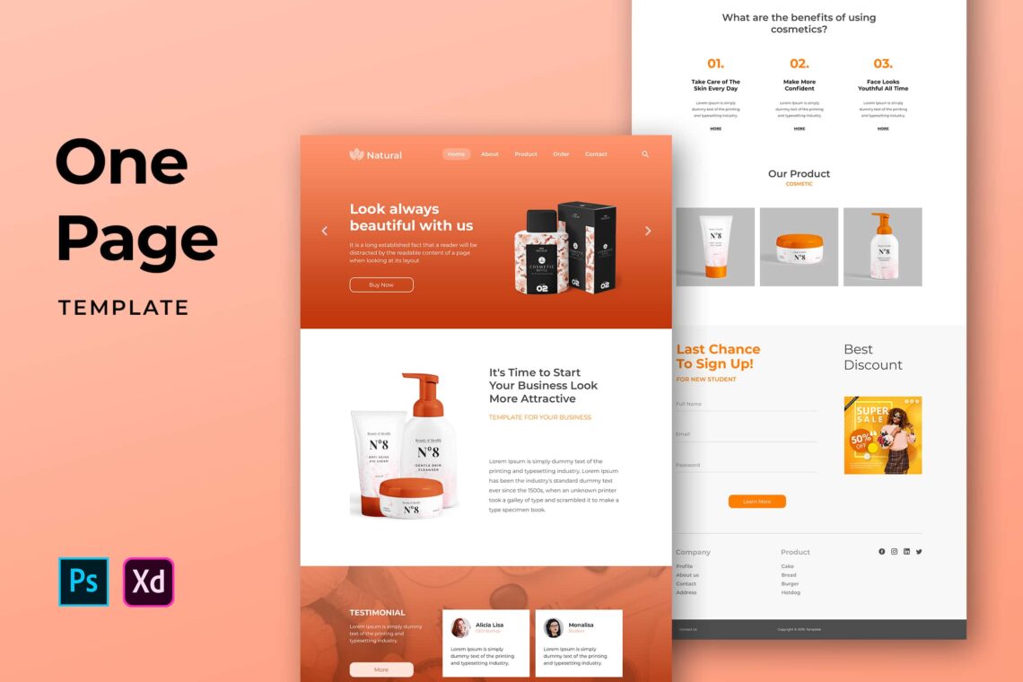 One Pages Template - Natural Cosmetic Website