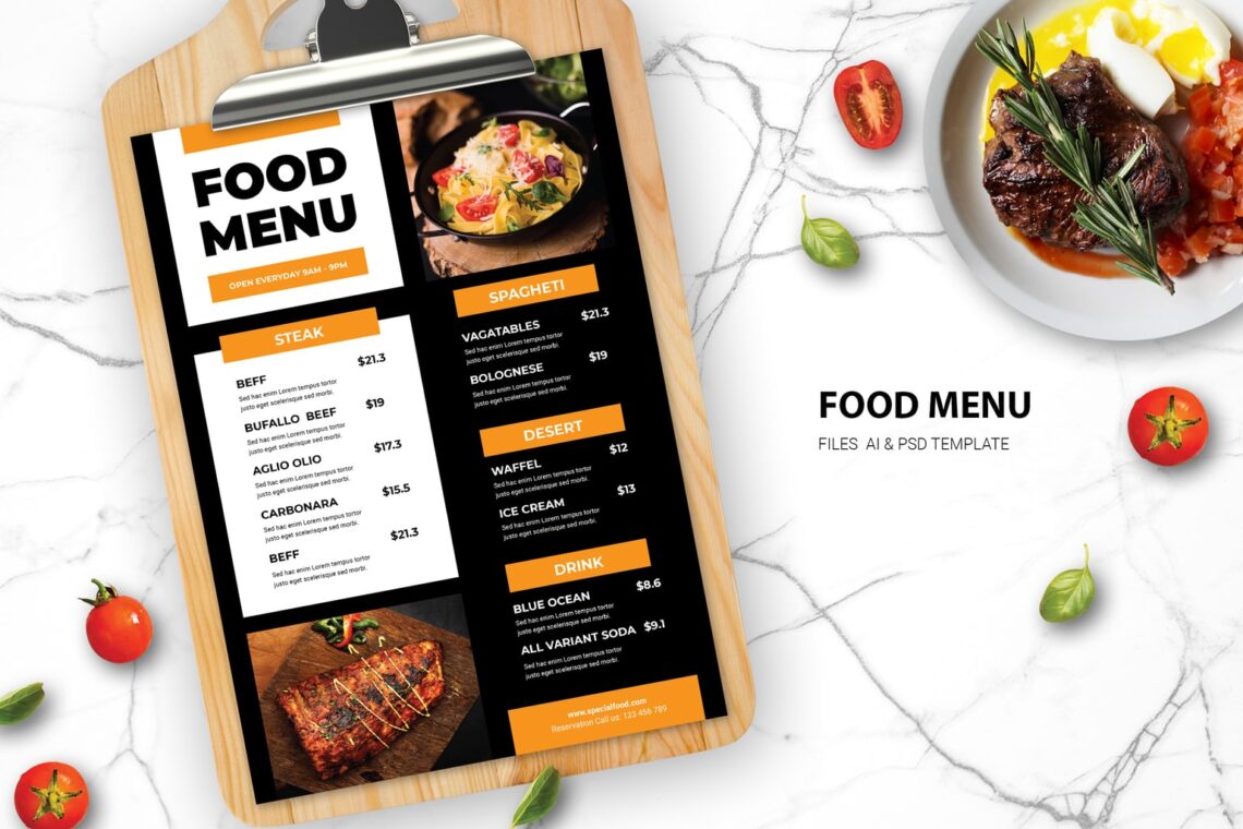 Food Menu – Western Meat Dishes – UI Creative For To Go Menu Template