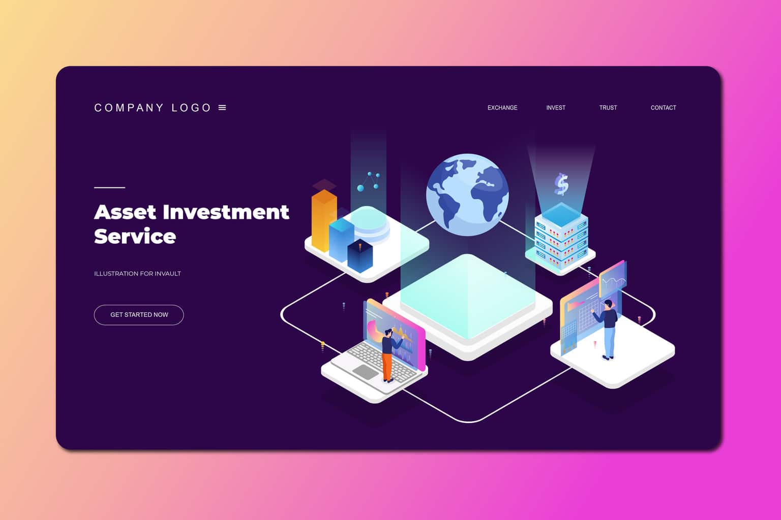 isometric landing pages asset investment service