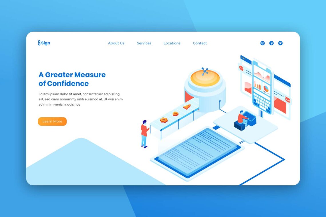 isometric landing pages business measurement