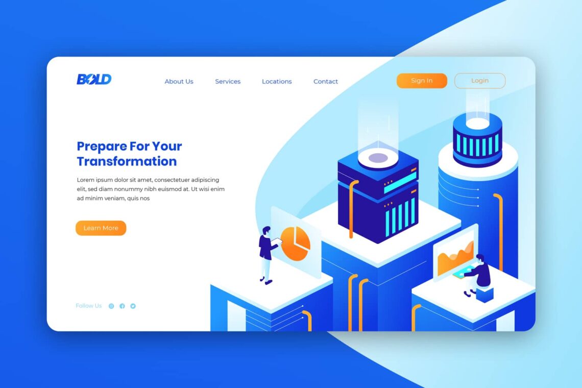 isometric landing pages business transformation