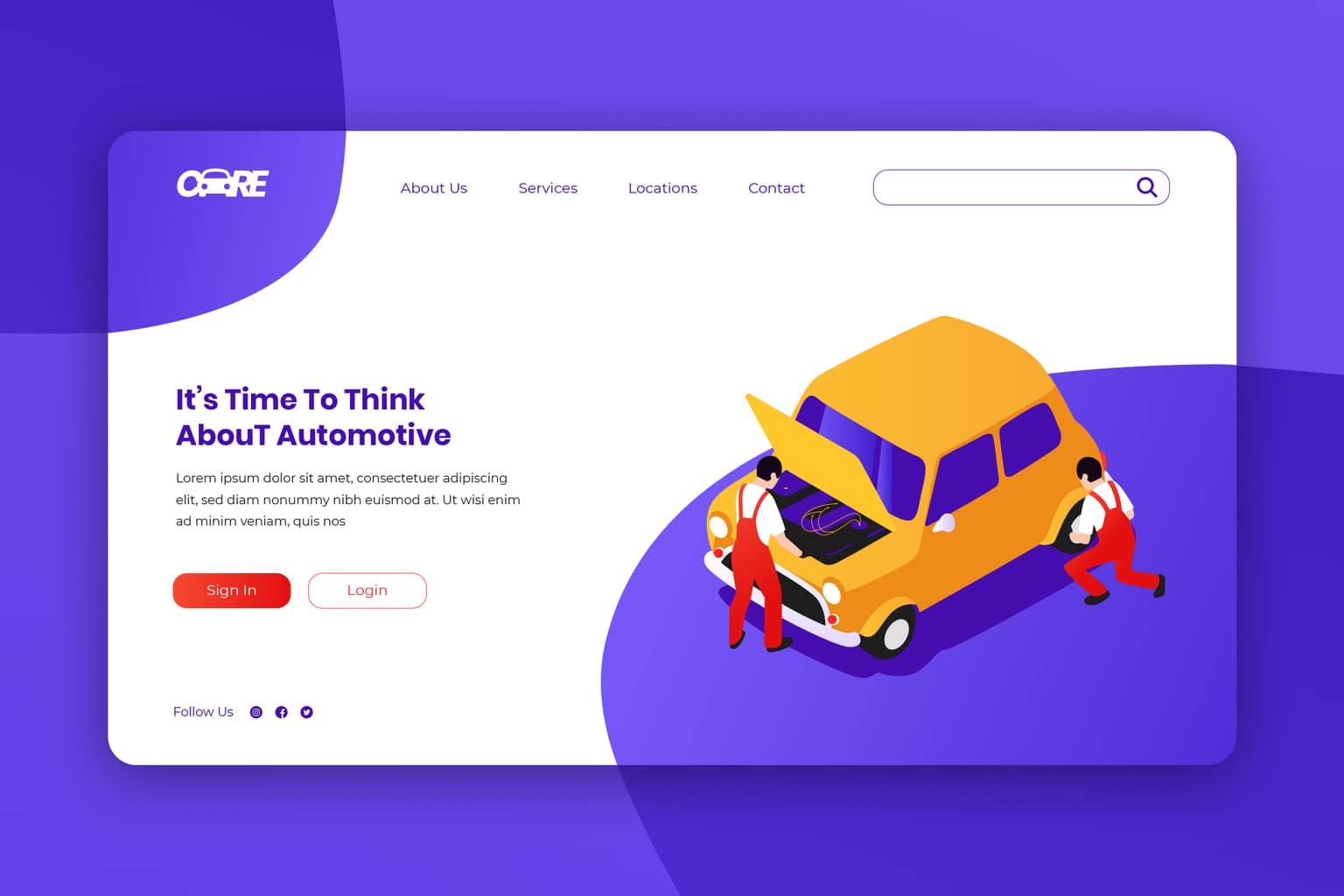 isometric landing pages special automotive service
