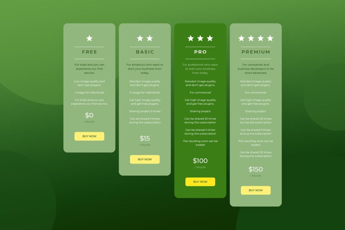 pricing table design project elements templates