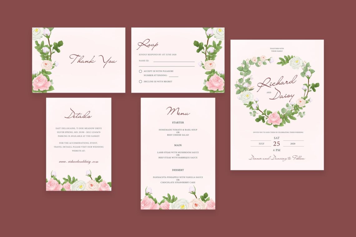 wedding invitation clean pink background 1