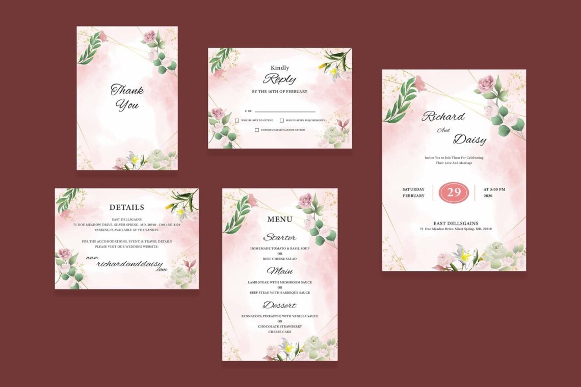 wedding invitation colored blooming flowers 2