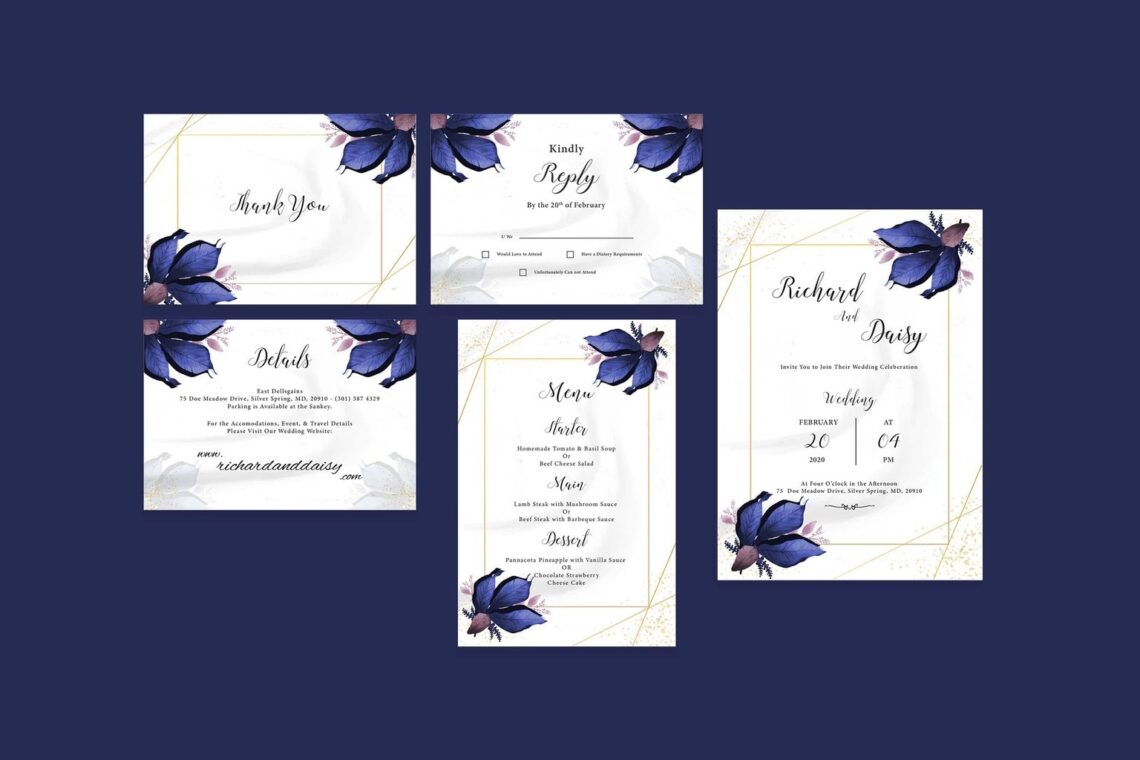wedding invitation elegant blue flower 1