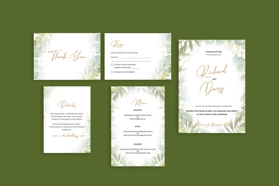 wedding invitation natural green flower frame 2