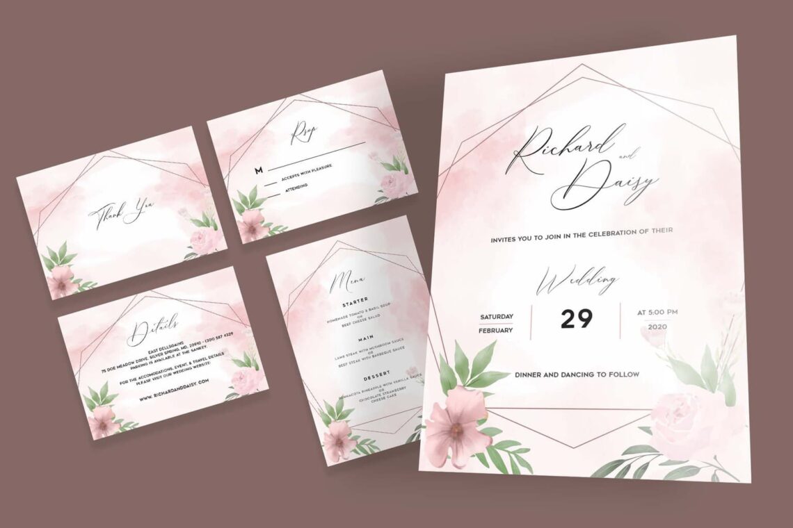 wedding invitation pink abstract watercolor 4