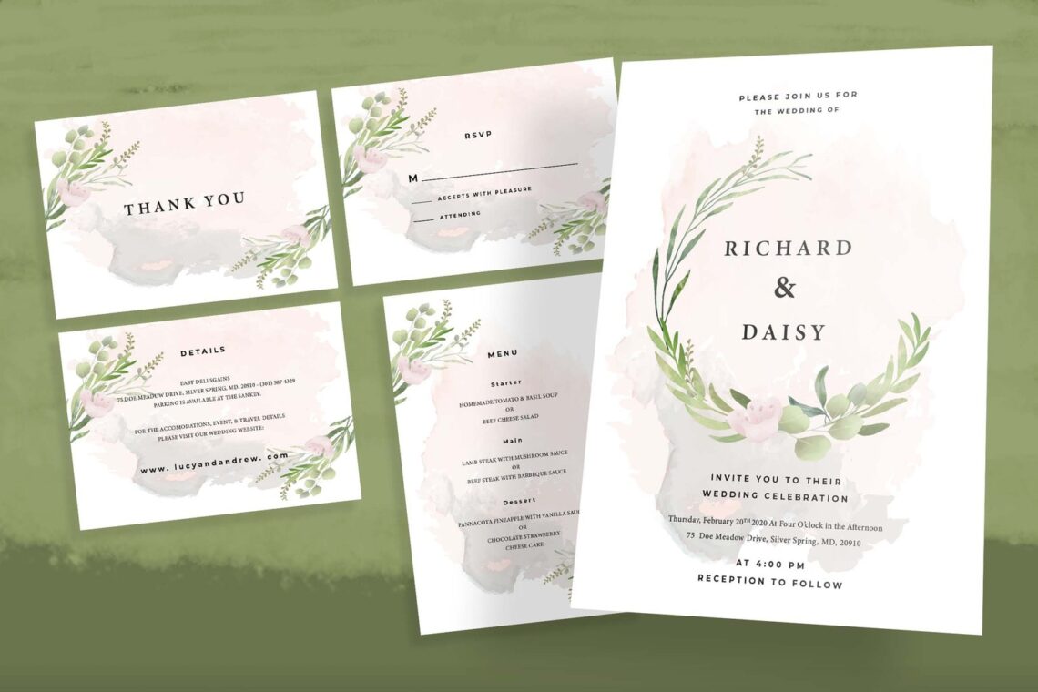 wedding invitation watercolor flower design 1