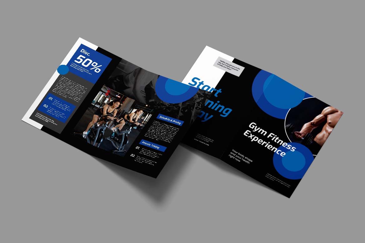 Dark Blue Gym Fitness Experience Bifold Brochure-1