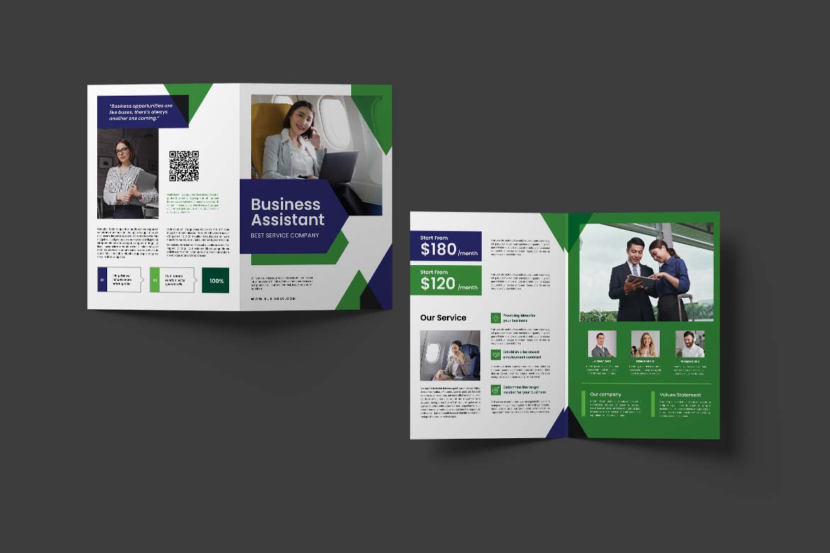 Green White Business Assistant Bifold Brochure-2