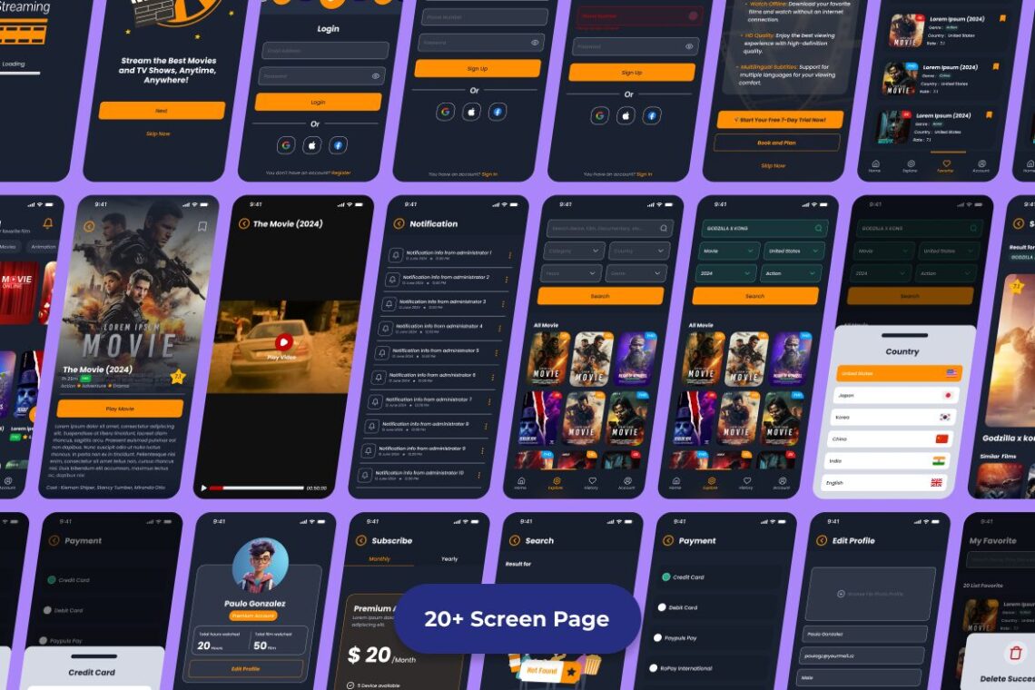 Movie Stream Application Mobile UI KIT-1