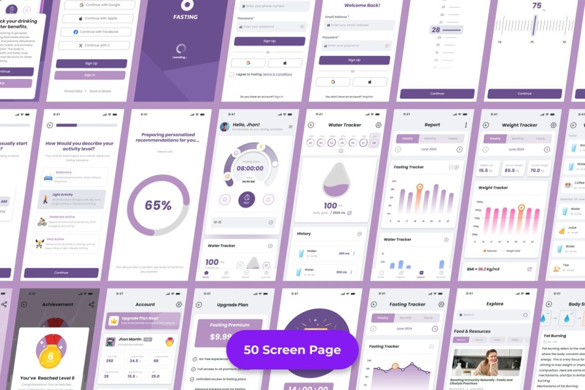 Fasting Tracker Application Mobile UI KIT-1