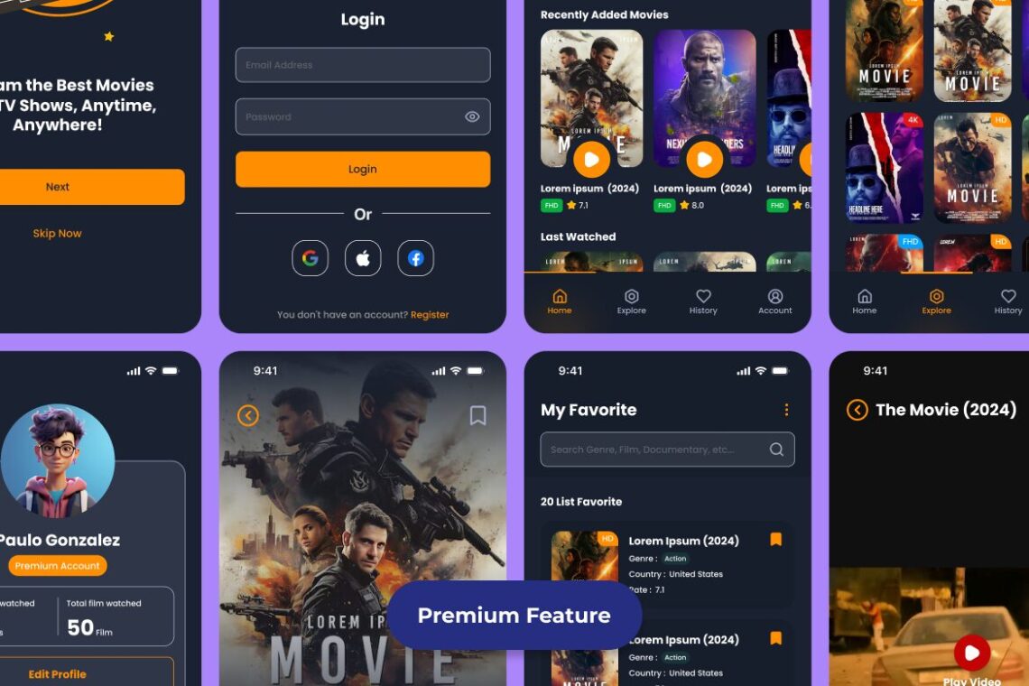 Movie Stream Application Mobile UI KIT-2