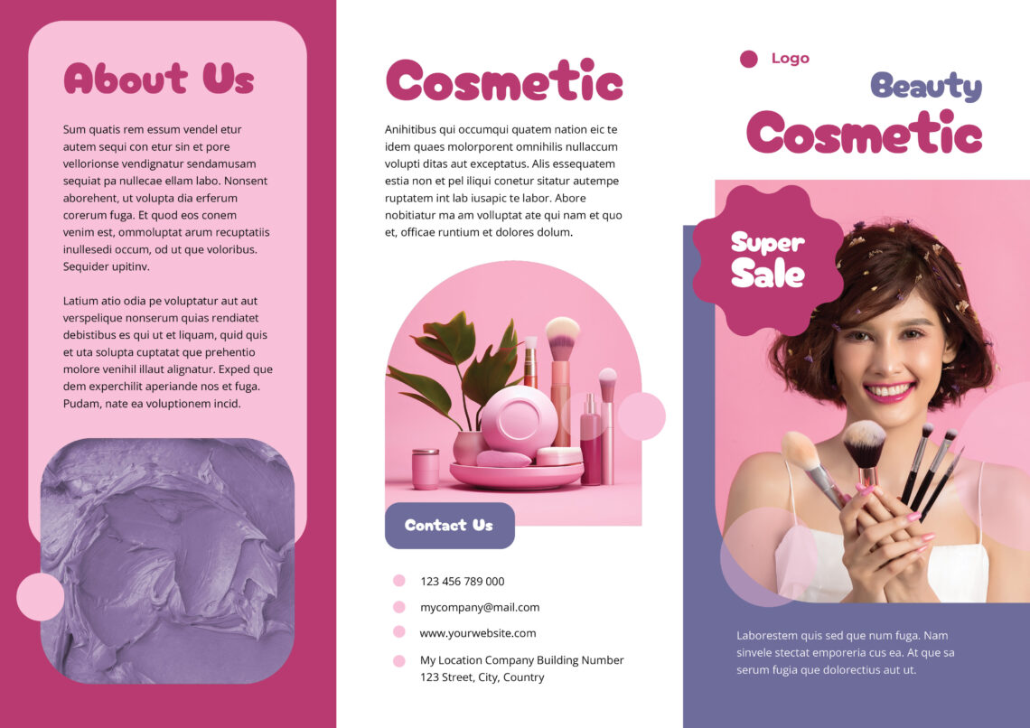 Pink Purple Beauty Cosmetic Trifold Brochure-1