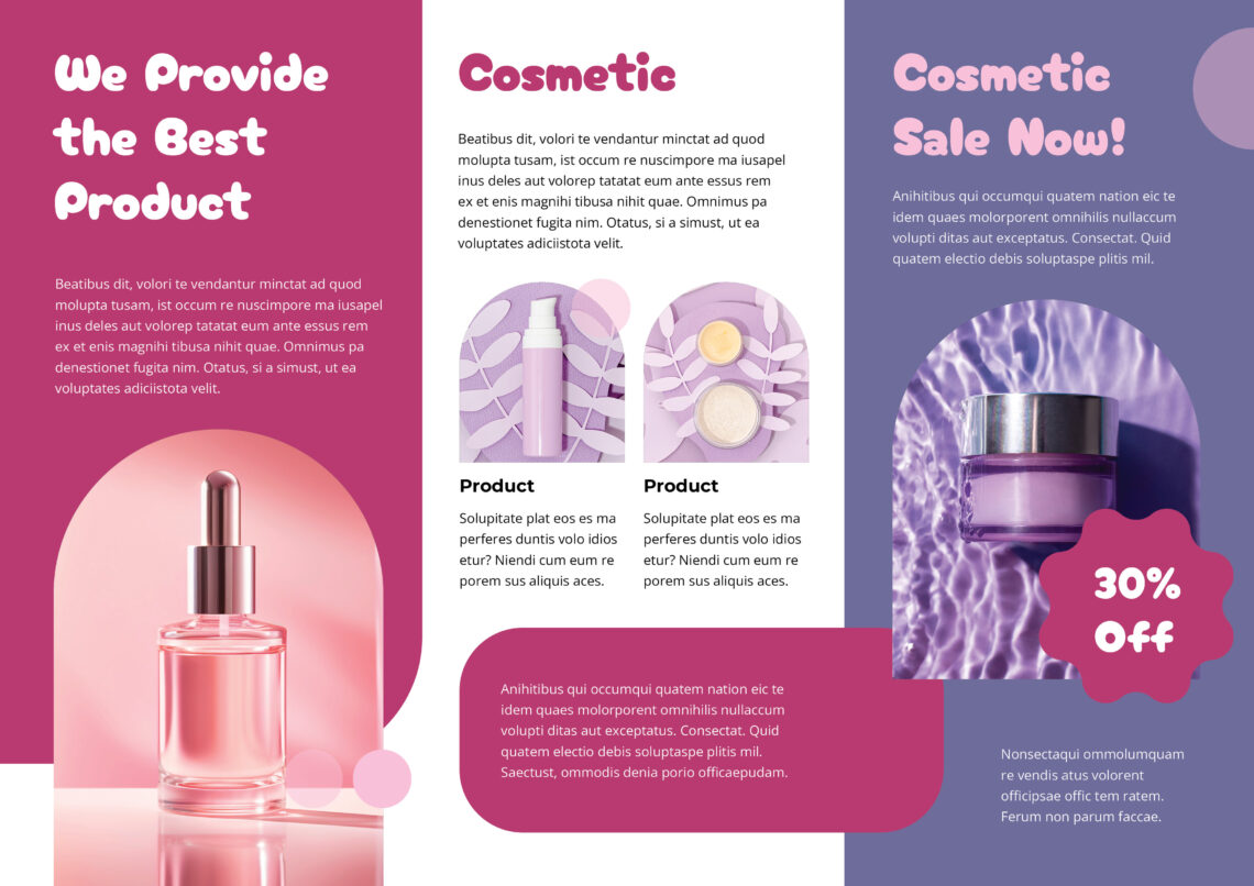 Pink Purple Beauty Cosmetic Trifold Brochure-2